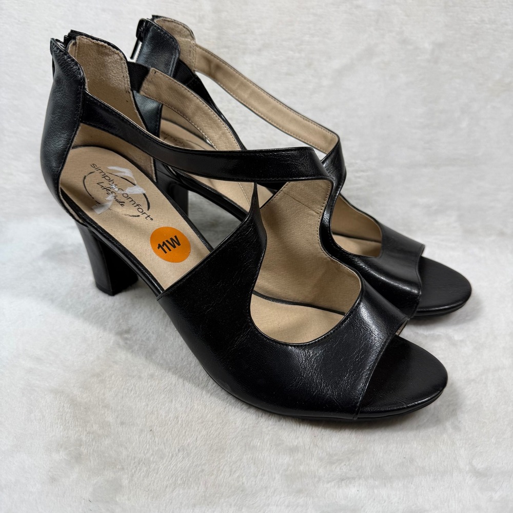 LifeStride Capri Black Strappy Block Heel Sandals Womens 11W Simply Comfort